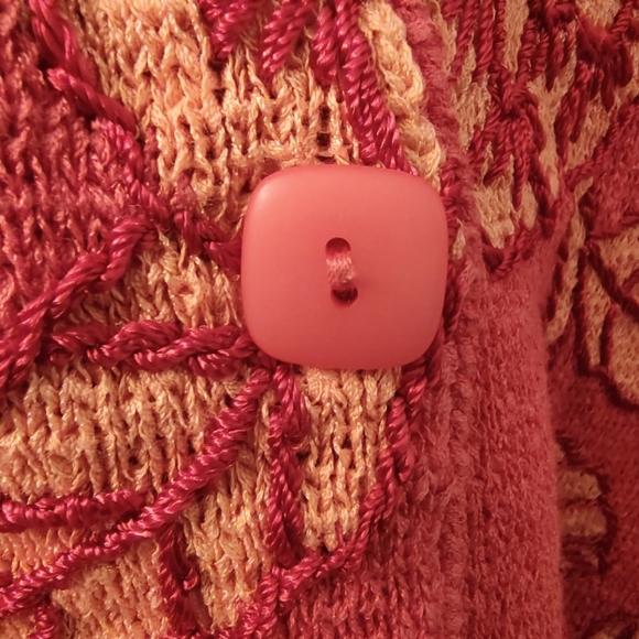 Talbots Coral and Apricot Cardigan Embroidered Floral Sweater Size M - Picture 6 of 6